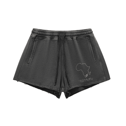 Snow Washed Raw Edge Drawstring Shorts - Tribemodeplus