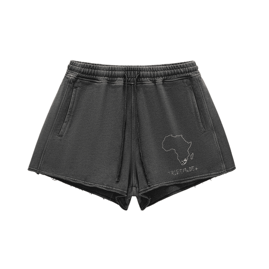 Snow Washed Raw Edge Drawstring Shorts - Tribemodeplus