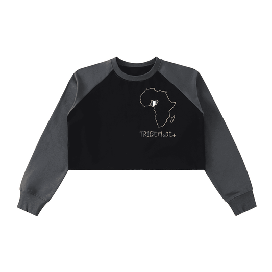 Raw-Hem Color-Block Raglan Crop Sweatshirt - Tribemodeplus