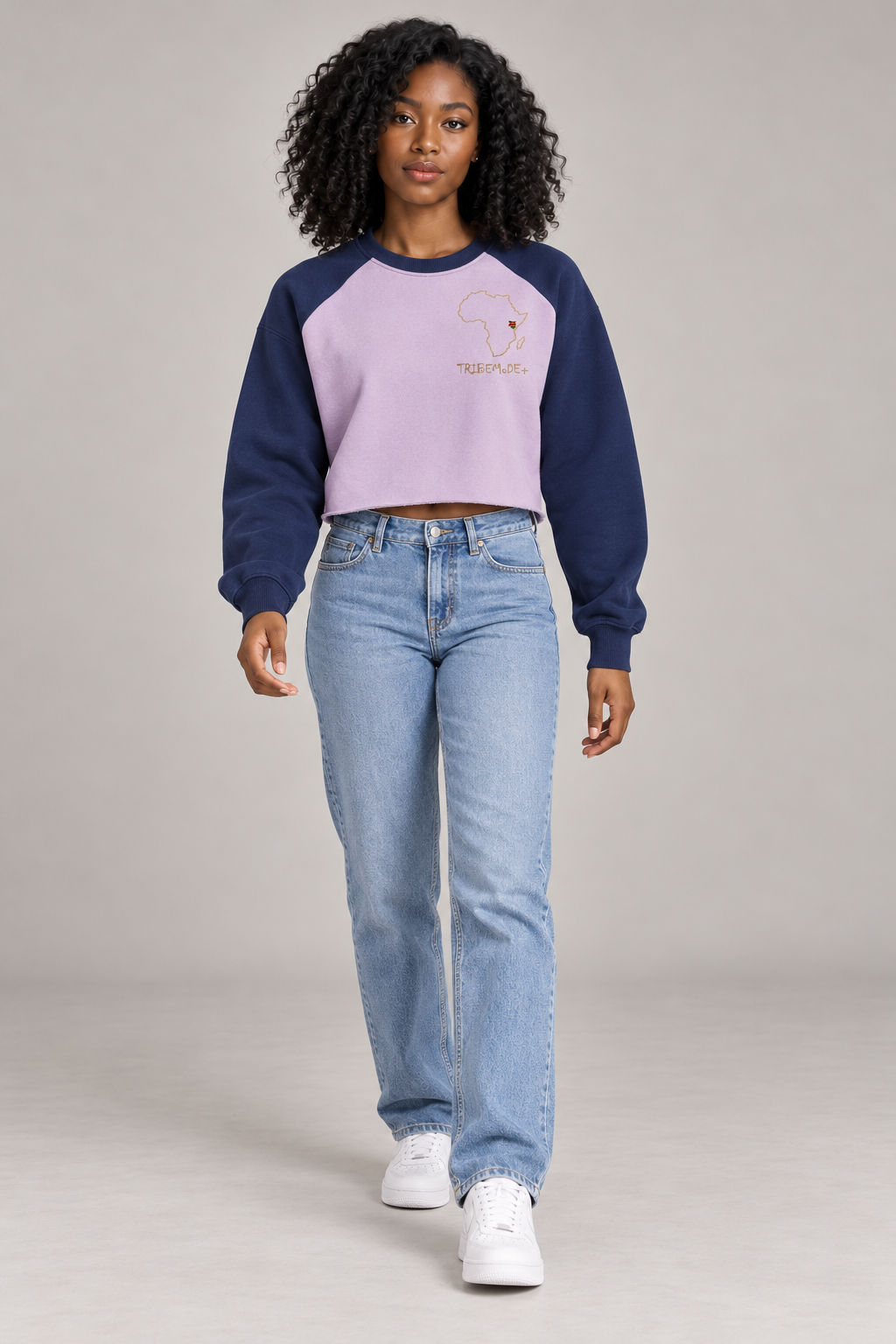 Kenya Raglan Crop Sweatshirt — Raw-Hem Color-Block