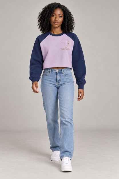 Kenya Raglan Crop Sweatshirt — Raw-Hem Color-Block