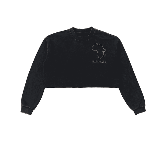 Snow Washed Raw Edge Cropped Sweatshirt - Tribemodeplus
