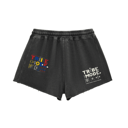 Snow Washed Raw Edge Drawstring Shorts - Tribemodeplus