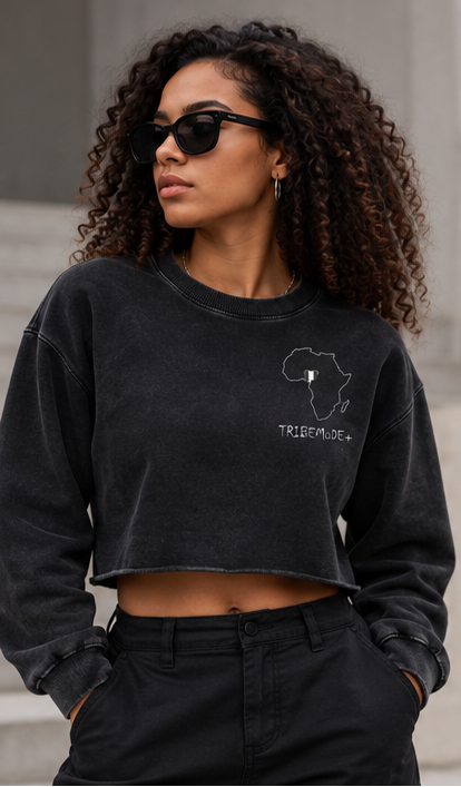 Nigeria Cropped Sweatshirt — Snow Washed Raw Edge