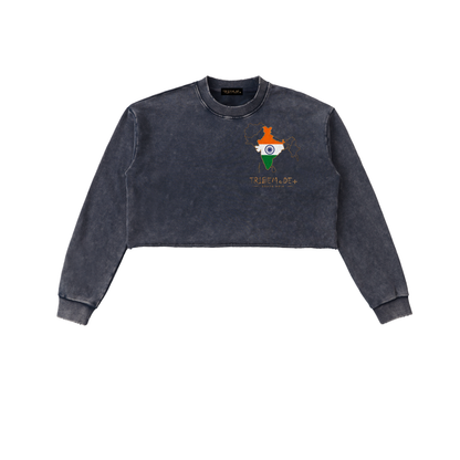 Snow Washed Raw Edge Cropped Sweatshirt