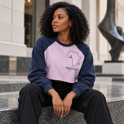 Ghana Raglan Crop Sweatshirt — Raw-Hem Color-Block