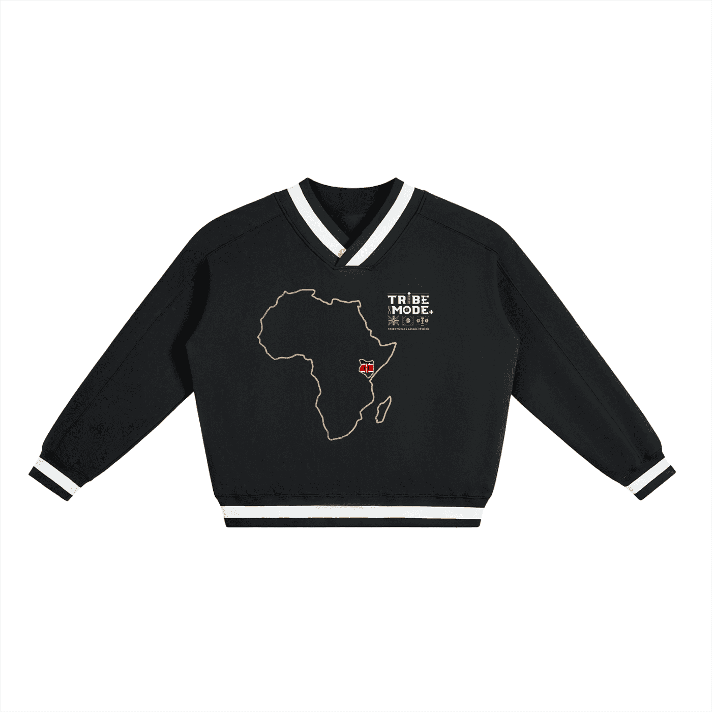 V-Neck Contrast Collar Boxy Sweatshirt - Tribemodeplus