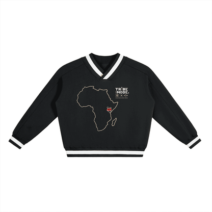 V-Neck Contrast Collar Boxy Sweatshirt - Tribemodeplus