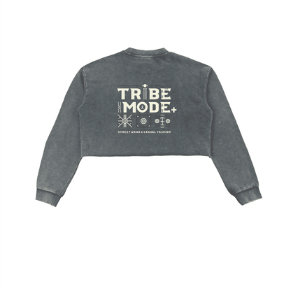Snow Washed Raw Edge Cropped Sweatshirt - Tribemodeplus