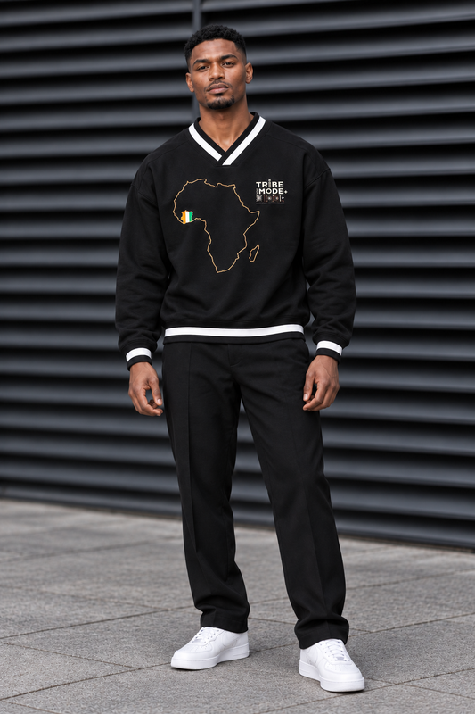 Ivory Coast Boxy Sweatshirt — V-Neck Contrast Collar