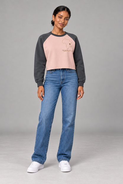 Kenya Raglan Crop Sweatshirt — Raw-Hem Color-Block