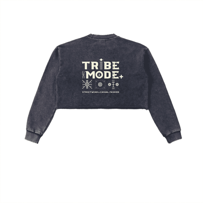 Snow Washed Raw Edge Cropped Sweatshirt - Tribemodeplus