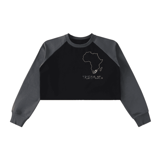 Raw-Hem Color-Block Raglan Crop Sweatshirt - Tribemodeplus
