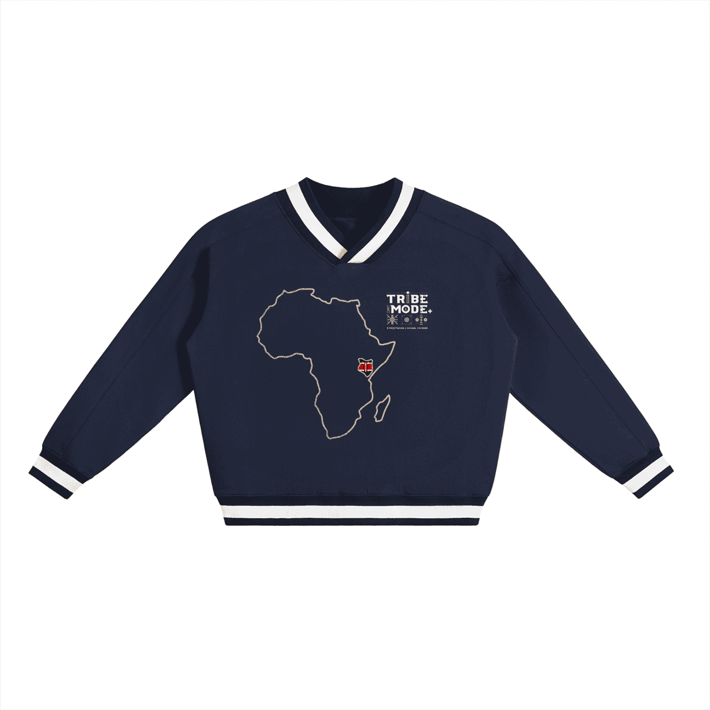 V-Neck Contrast Collar Boxy Sweatshirt - Tribemodeplus
