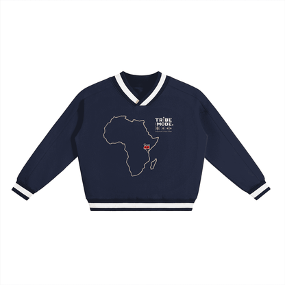 V-Neck Contrast Collar Boxy Sweatshirt - Tribemodeplus