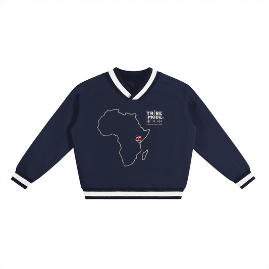 V-Neck Contrast Collar Boxy Sweatshirt - Tribemodeplus