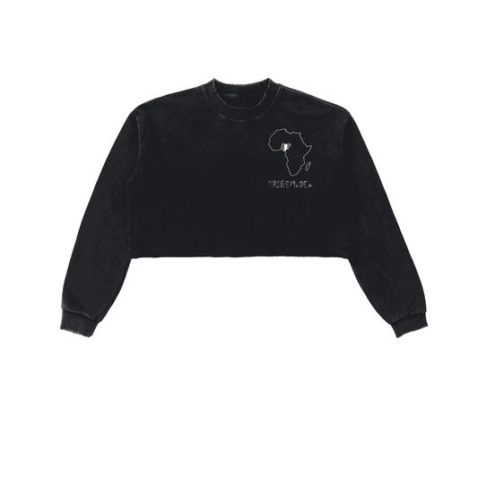 Snow Washed Raw Edge Cropped Sweatshirt - Tribemodeplus