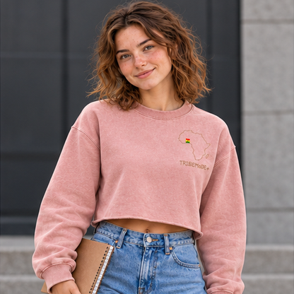 Ghana Cropped Sweatshirt  — Snow Washed Raw Edge