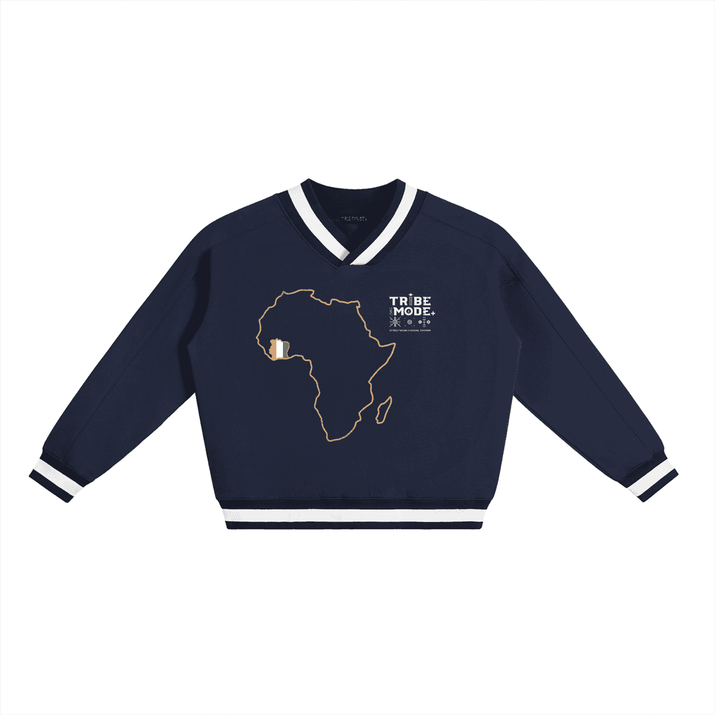 V-Neck Contrast Collar Boxy Sweatshirt - Tribemodeplus