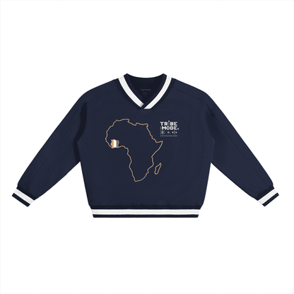 V-Neck Contrast Collar Boxy Sweatshirt - Tribemodeplus