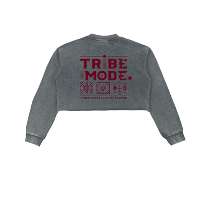Snow Washed Raw Edge Cropped Sweatshirt - Tribemodeplus