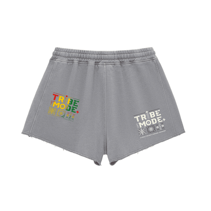 Snow Washed Raw Edge Drawstring Shorts - Tribemodeplus