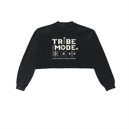 Snow Washed Raw Edge Cropped Sweatshirt - Tribemodeplus