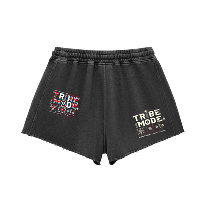 Snow Washed Raw Edge Drawstring Shorts