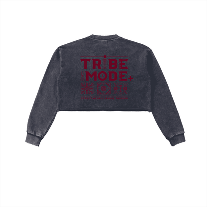 Snow Washed Raw Edge Cropped Sweatshirt - Tribemodeplus