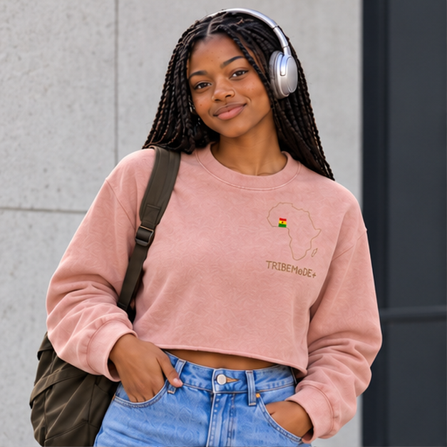 Ghana Cropped Sweatshirt  — Snow Washed Raw Edge
