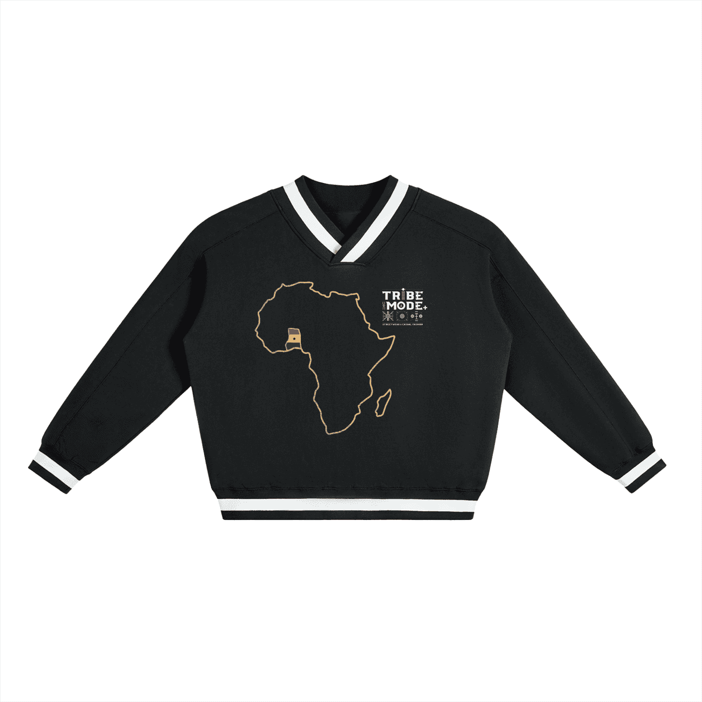 V-Neck Contrast Collar Boxy Sweatshirt - Tribemodeplus
