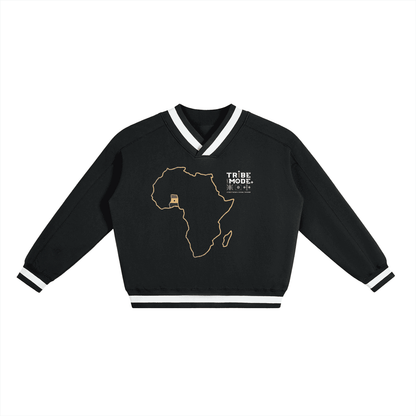 V-Neck Contrast Collar Boxy Sweatshirt - Tribemodeplus