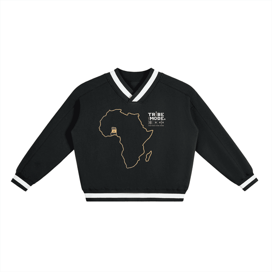 V-Neck Contrast Collar Boxy Sweatshirt - Tribemodeplus