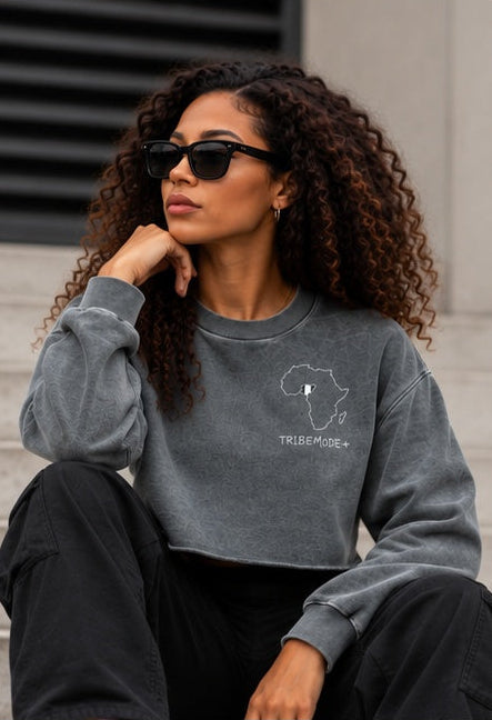 Nigeria Cropped Sweatshirt — Snow Washed Raw Edge