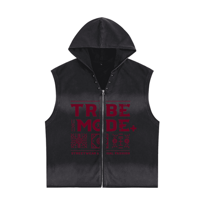 Vintage Washed Zip-Up Hooded Tank Top - Tribemodeplus