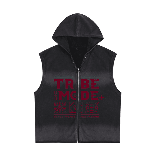 Vintage Washed Zip-Up Hooded Tank Top - Tribemodeplus