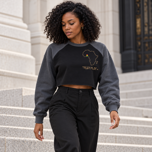 Ghana Raglan Crop Sweatshirt — Raw-Hem Color-Block