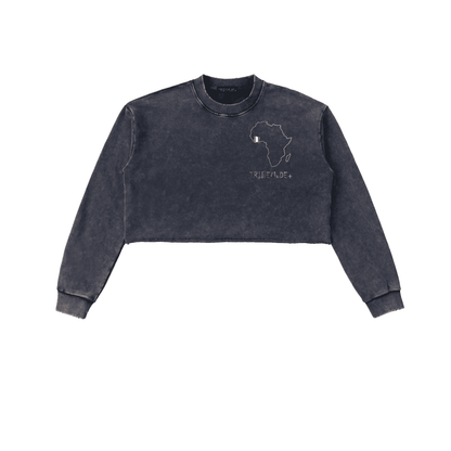 Snow Washed Raw Edge Cropped Sweatshirt - Tribemodeplus