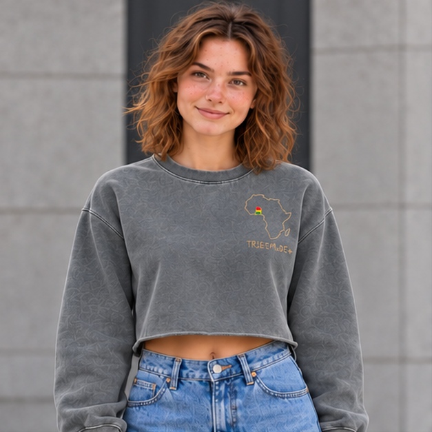 Ghana Cropped Sweatshirt  — Snow Washed Raw Edge