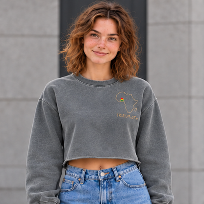 Ghana Cropped Sweatshirt  — Snow Washed Raw Edge