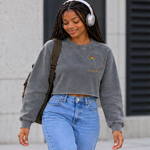 Ghana Cropped Sweatshirt  — Snow Washed Raw Edge