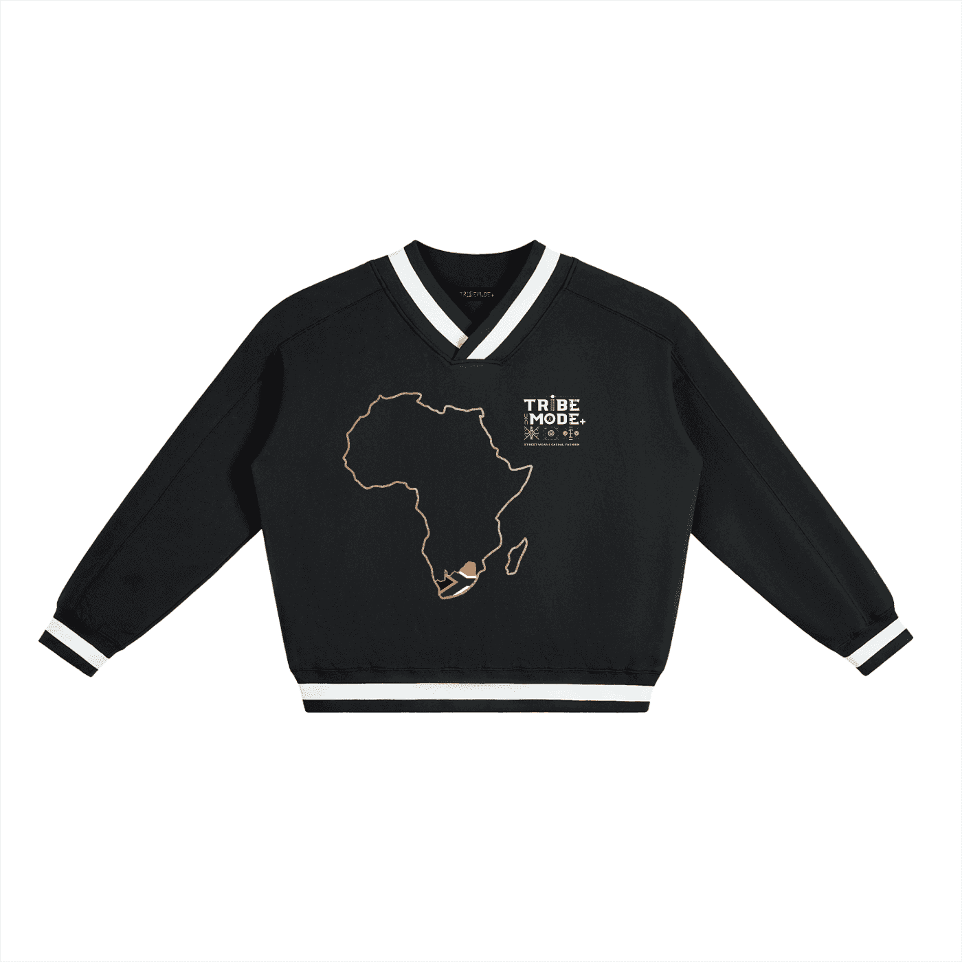 V-Neck Contrast Collar Boxy Sweatshirt - Tribemodeplus