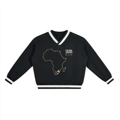 V-Neck Contrast Collar Boxy Sweatshirt - Tribemodeplus