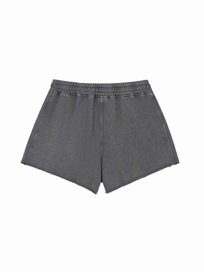 Snow Washed Raw Edge Drawstring Shorts - Tribemodeplus