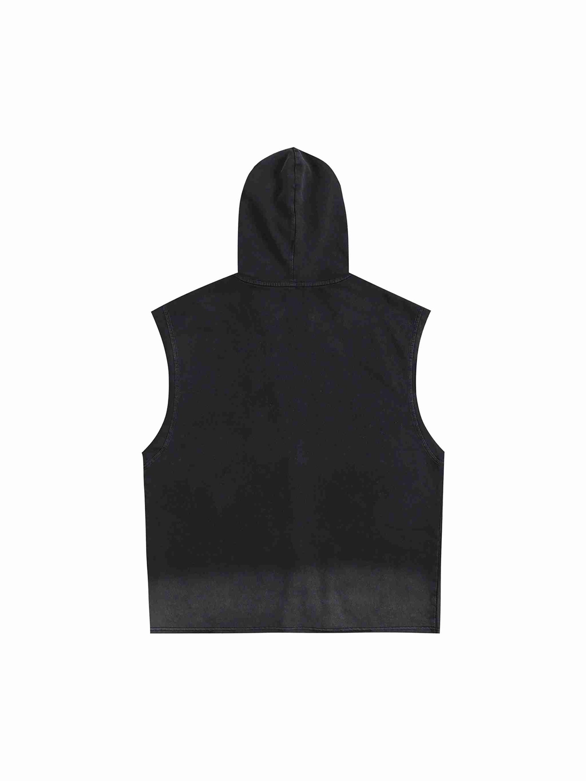 Vintage Washed Zip-Up Hooded Tank Top - Tribemodeplus