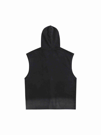 Vintage Washed Zip-Up Hooded Tank Top - Tribemodeplus