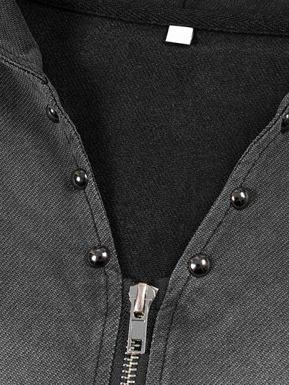 Vintage Washed Zip-Up Hooded Tank Top - Tribemodeplus