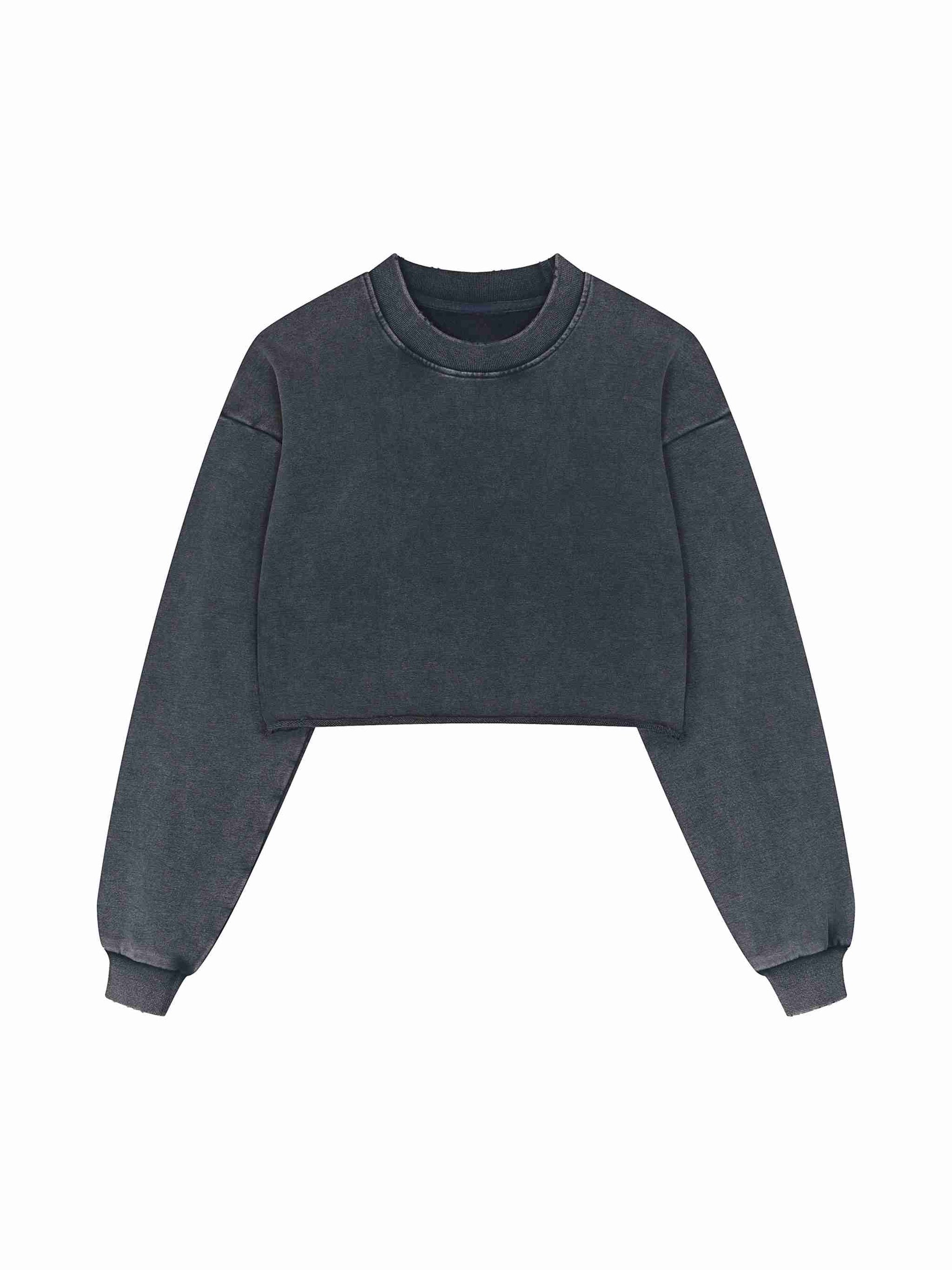 Snow Washed Raw Edge Cropped Sweatshirt - Tribemodeplus