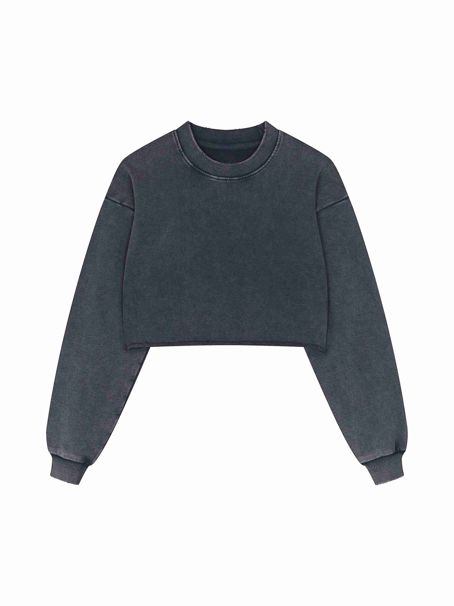 Snow Washed Raw Edge Cropped Sweatshirt - Tribemodeplus