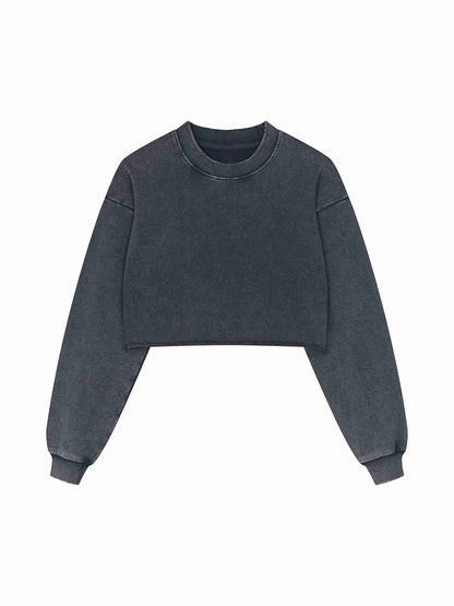 Snow Washed Raw Edge Cropped Sweatshirt - Tribemodeplus